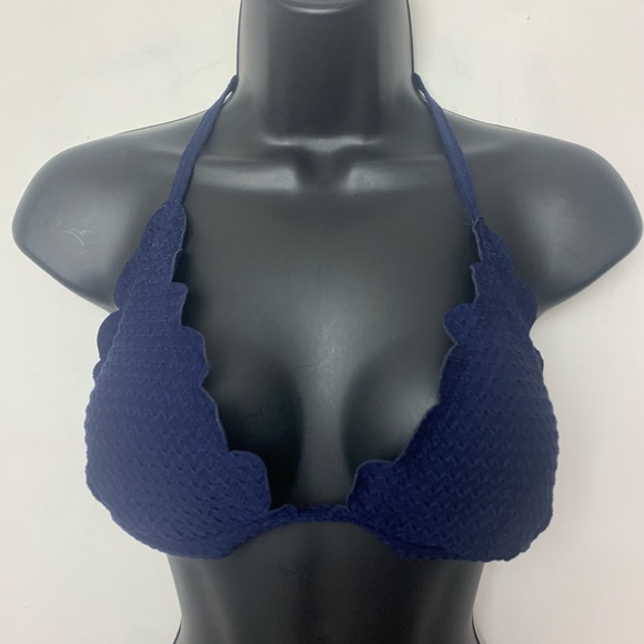 KATE SPADE Scallop Textured Triangle Swim Top In French Navy Size Large - Picture 2 of 7